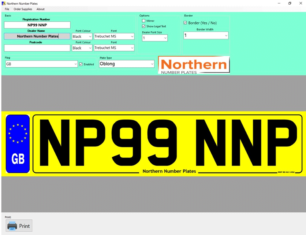 Number Plate Printing Software